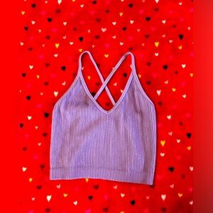 Purple Ribbed Strappy Crop Top